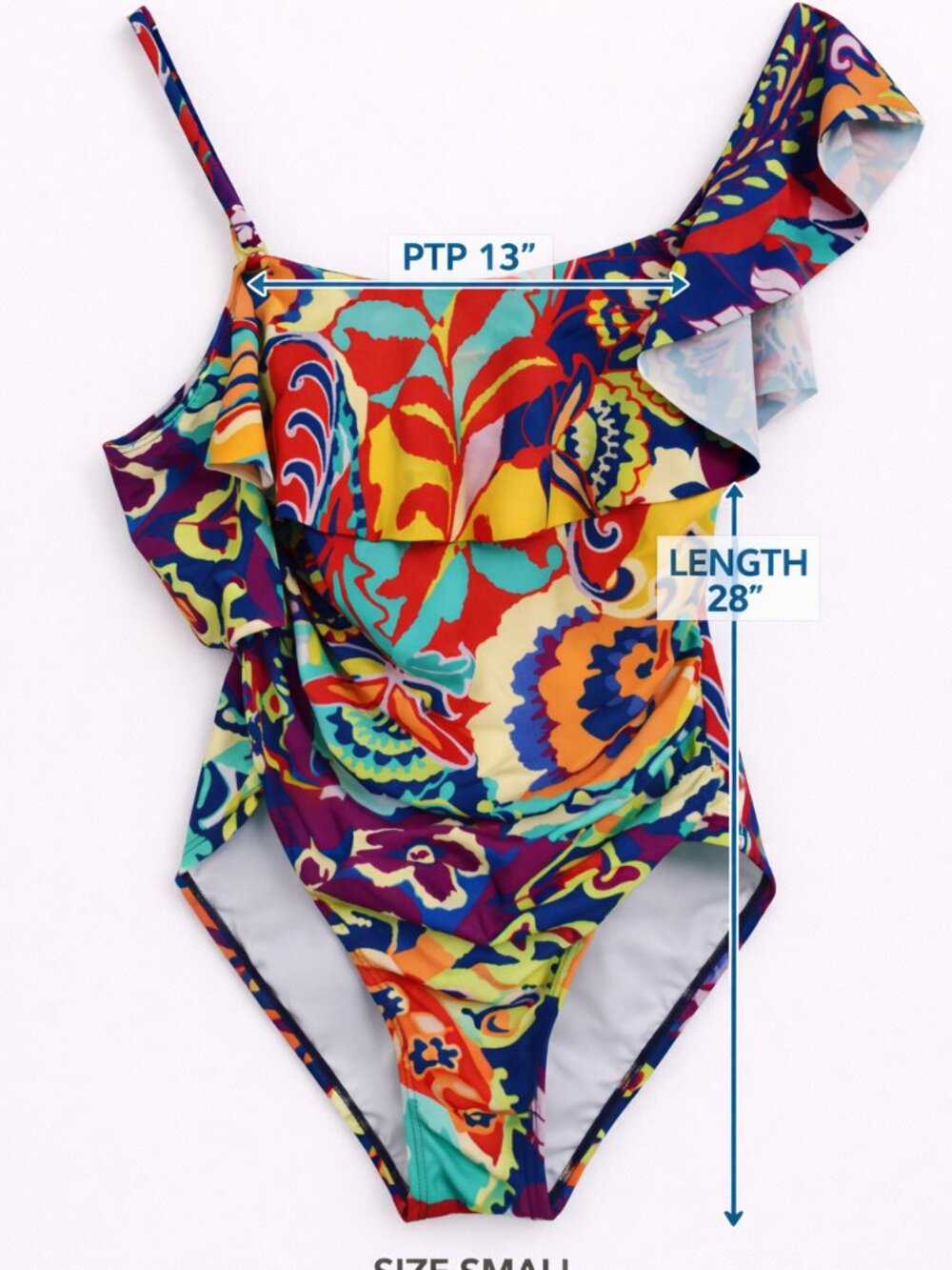 Tahari One Shoulder Ruffle Swimsuit Multicolor Print Size Small - Picture 2 of 7